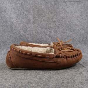 Minnetonka Shoes Womens 7 Slipper Loafer Moccasin Slip On Faux Fur Comfort Brown